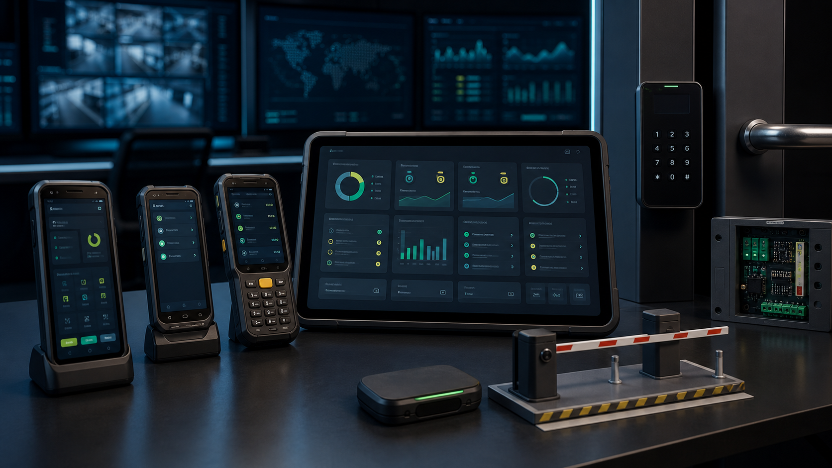 Elite Entry Android fleet control dashboard with rugged devices and access hardware